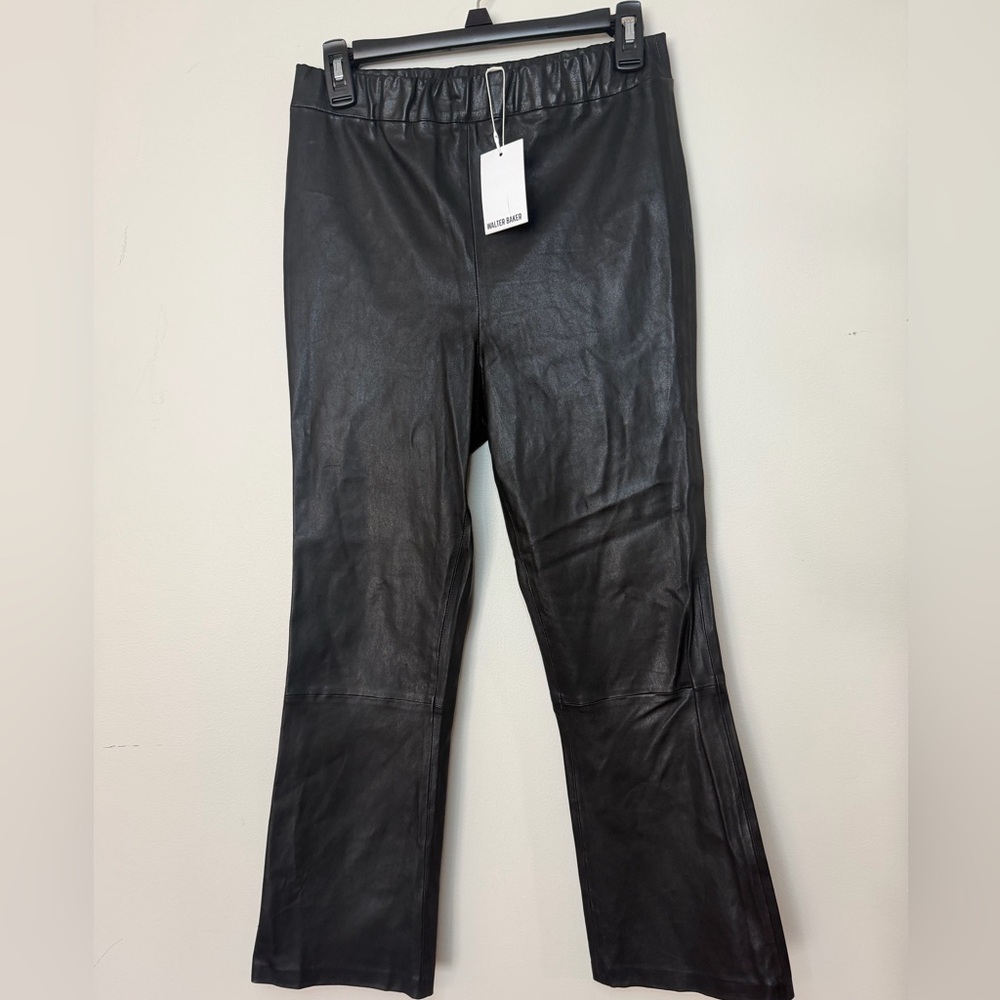 Walter Baker Lori Leather Pants Black Lambskin Stretch Flare Size L NWT